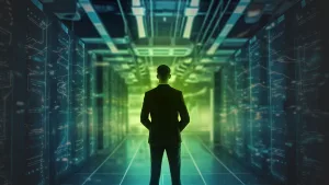 Man in front of servers